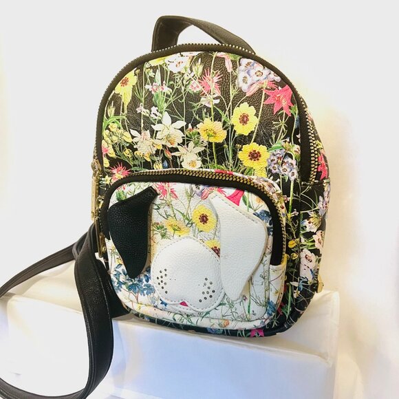 Betsey Johnson Mini Floral Puppy Dog Back Pack-Pink/Black/Gold Mix-Adjustable ST - Picture 2 of 16